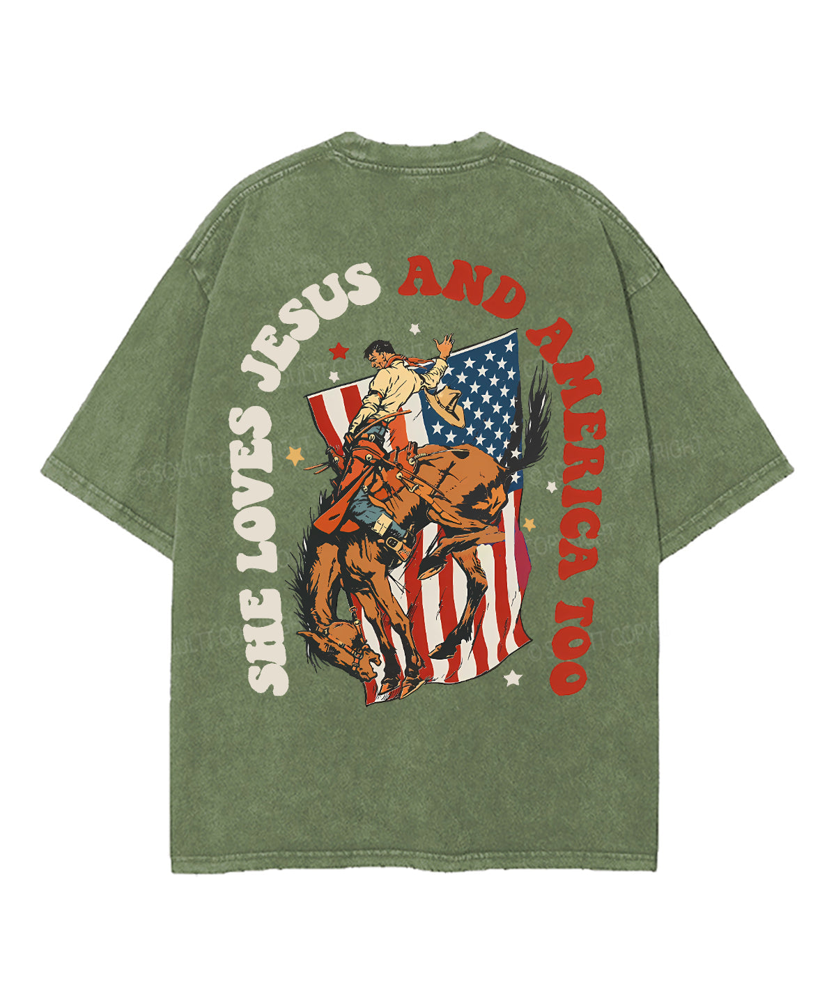 She Loves Jesus And America Too Double Sided Unisex Washed Christian T-shirt