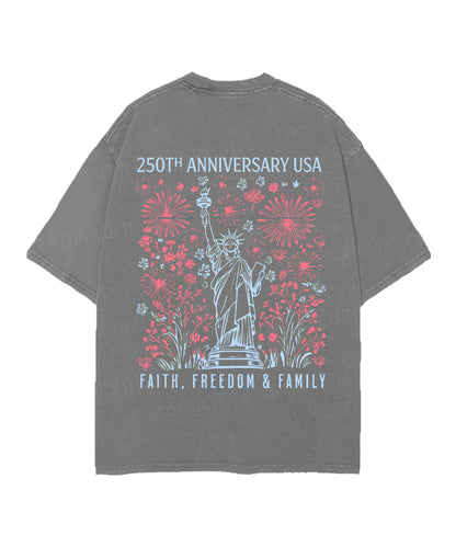 250 Years America Anniversary Double Sided Unisex Christian Washed T-Shirt & Shorts