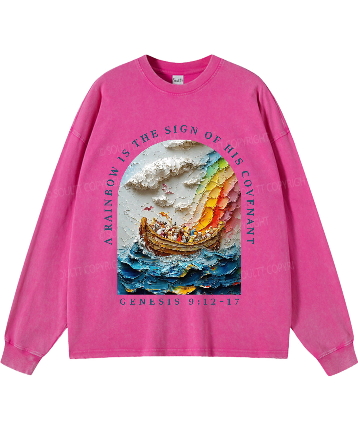 A Rainbow Is The Sign Washed Christian Long-sleeve T-shirt