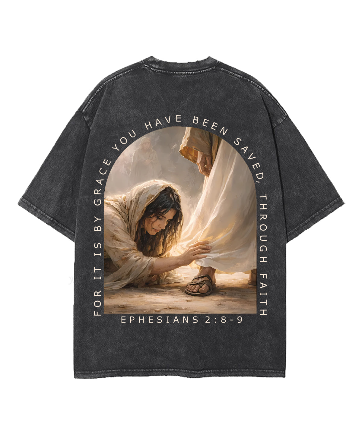 For It Is By Grace You Have Been Saved, Through Faith Double Sided Unisex Washed Christian T-shirt