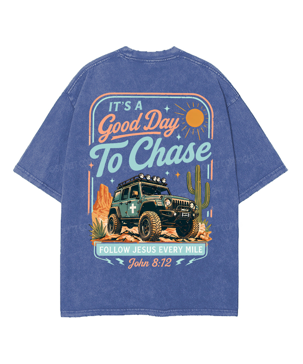 Follow Jesus Every Mile Double Sided Unisex Washed Christian T-shirt