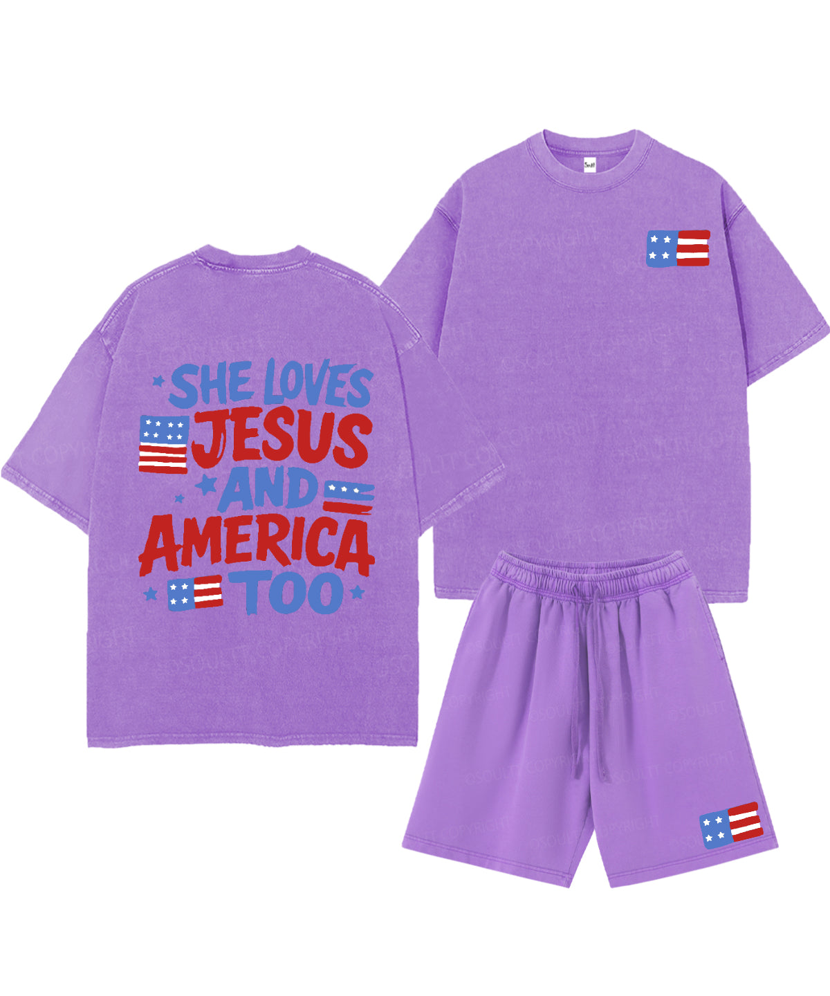 She Loves Jesus And America Too Double Sided Unisex Christian Washed T-Shirt & Shorts