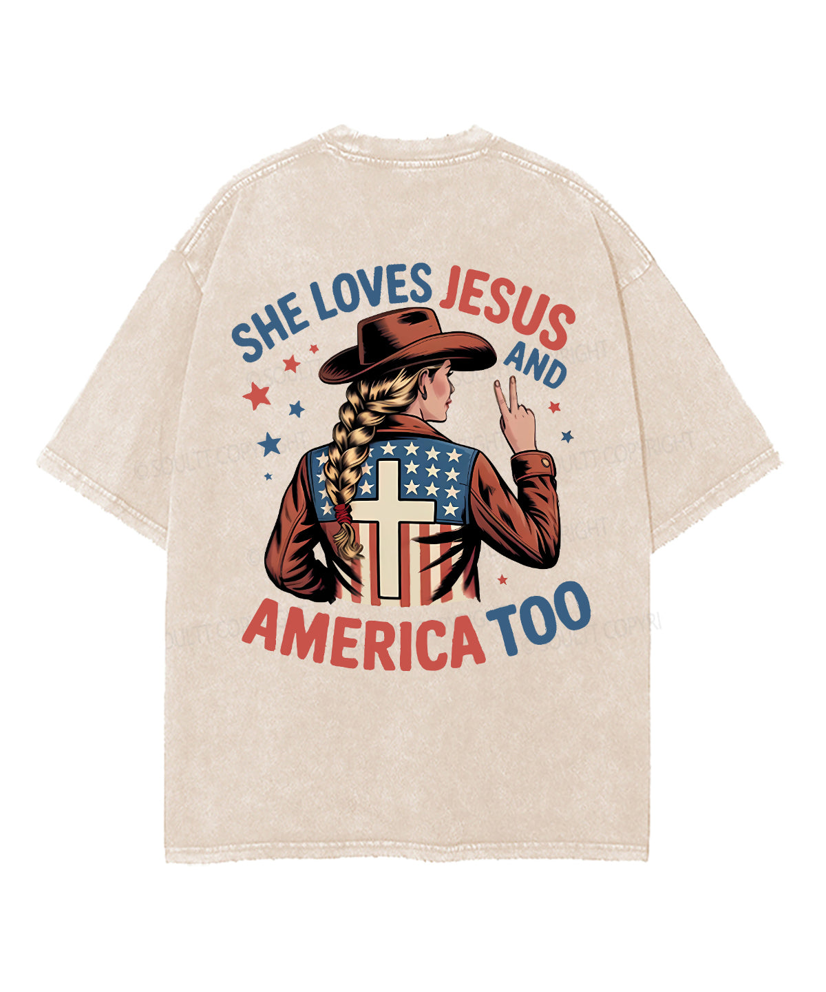 She Loves Jesus And America Too Double Sided Unisex Washed Christian T-shirt