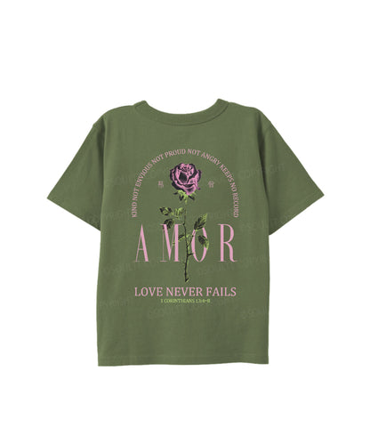 Kids Love Never Fails Double Sided Cotton Christian T-shirt