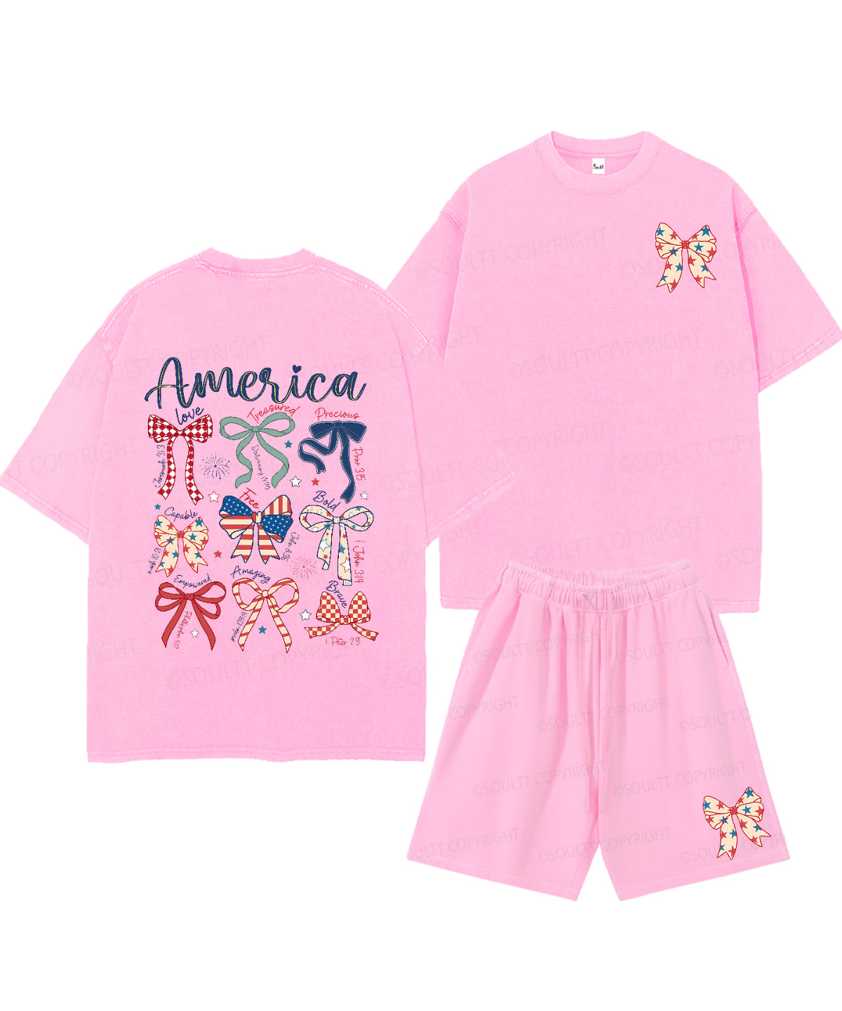 America Double Sided Unisex Christian Washed T-Shirt & Shorts
