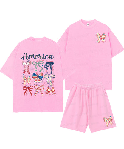 America Double Sided Unisex Christian Washed T-Shirt & Shorts