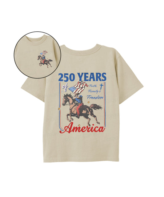 Kids 250 Years America Anniversary Double Sided Cotton Christian T-shirt