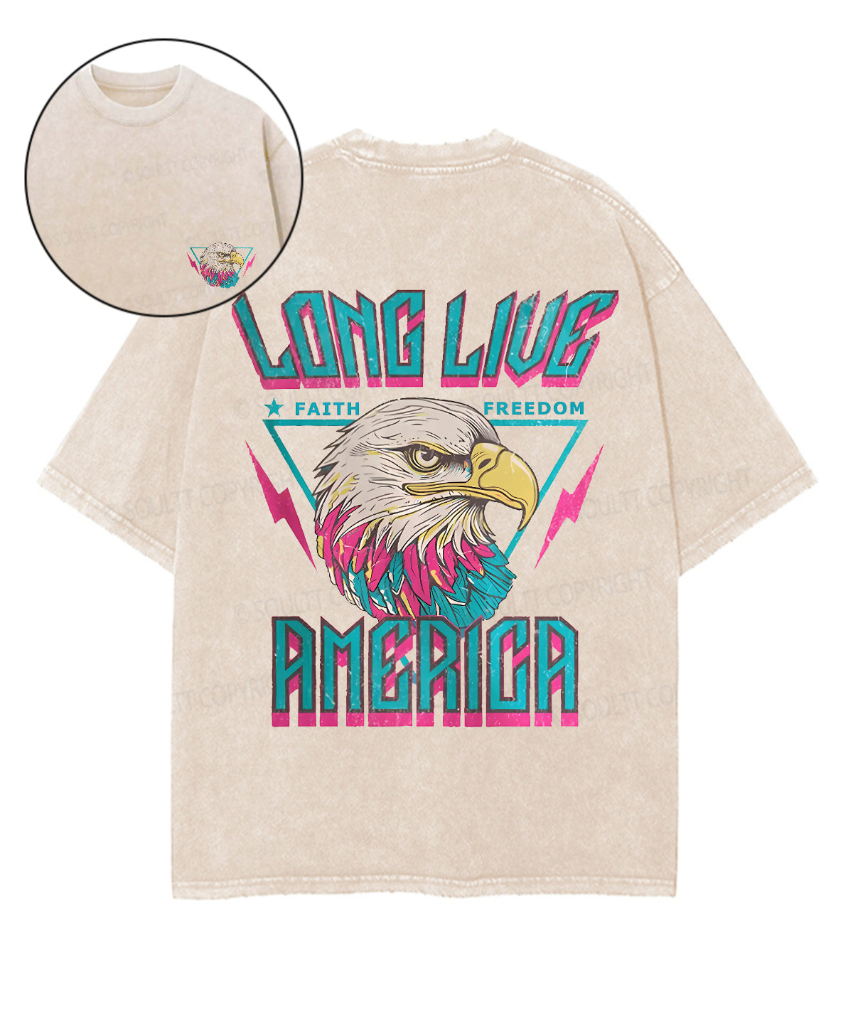 Long Live Faith! Long Live Freedom! Long Live America! Double Sided Unisex Washed Christian T-shirt