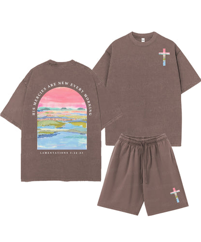 His Mercies Are New Every Morning Double Sided Unisex Christian Washed T-Shirt & Shorts