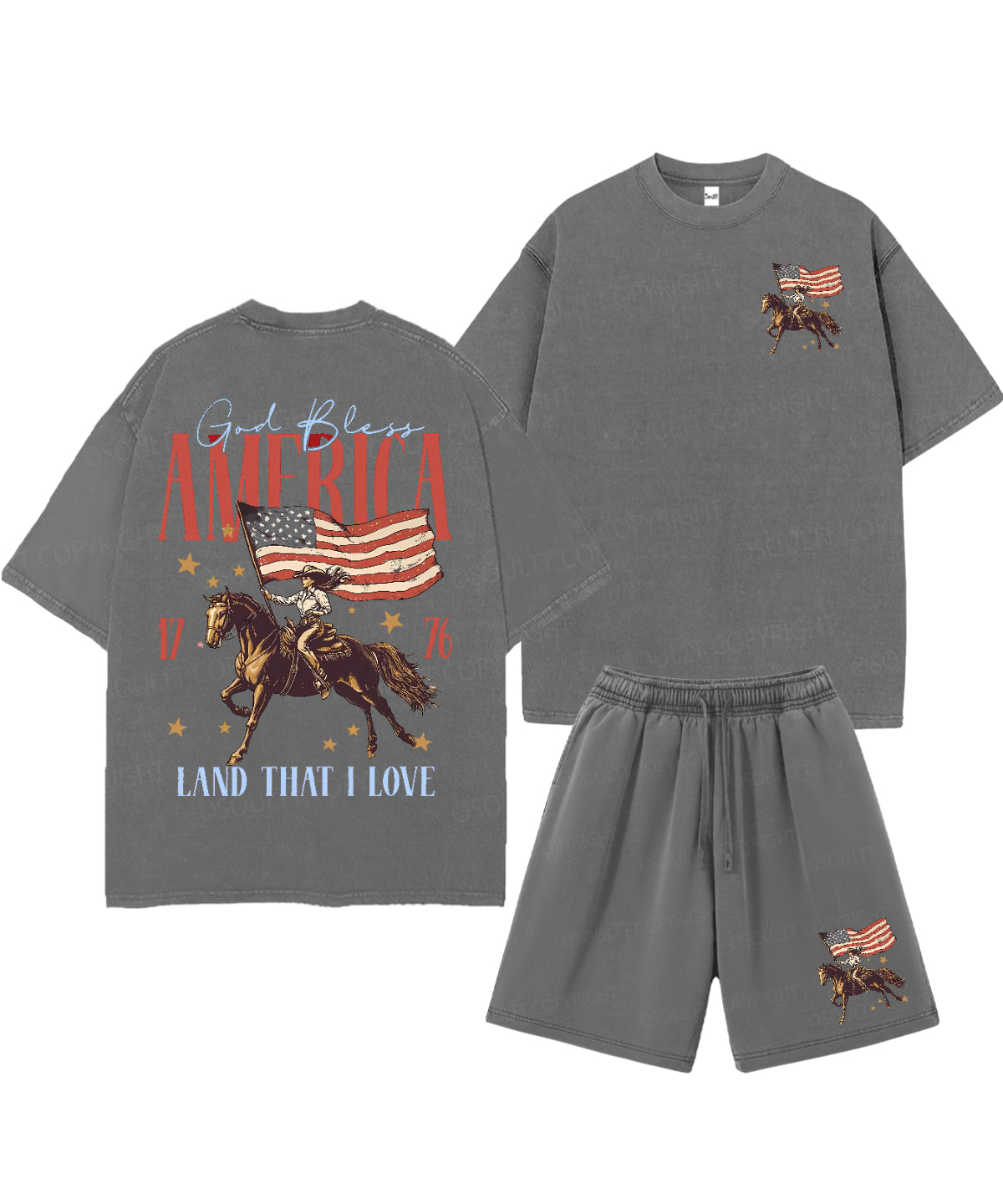 God Bless America Double Sided Unisex Christian Washed T-Shirt & Shorts