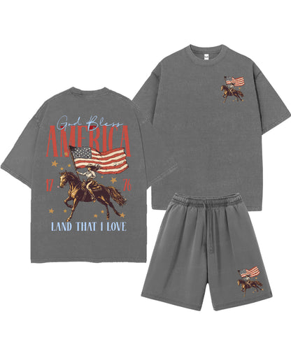 God Bless America Double Sided Unisex Christian Washed T-Shirt & Shorts
