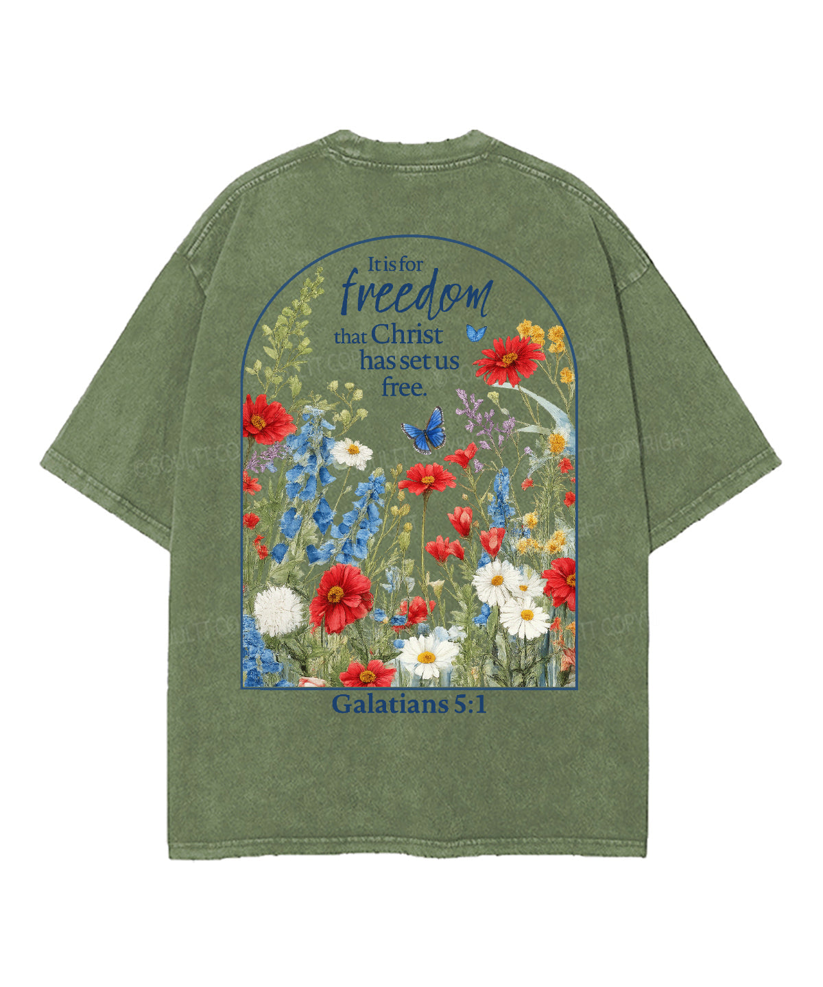 Christ Has Set Us Free Double Sided Unisex Washed Christian T-shirt
