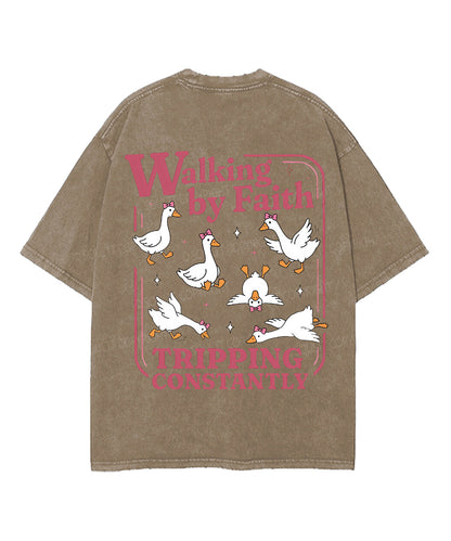 Walking By Faith Tripping Constantly Double Sided Unisex Washed Christian T-shirt