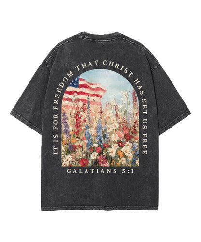 Christ Has Set Us Free Double Sided Unisex Washed Christian T-shirt