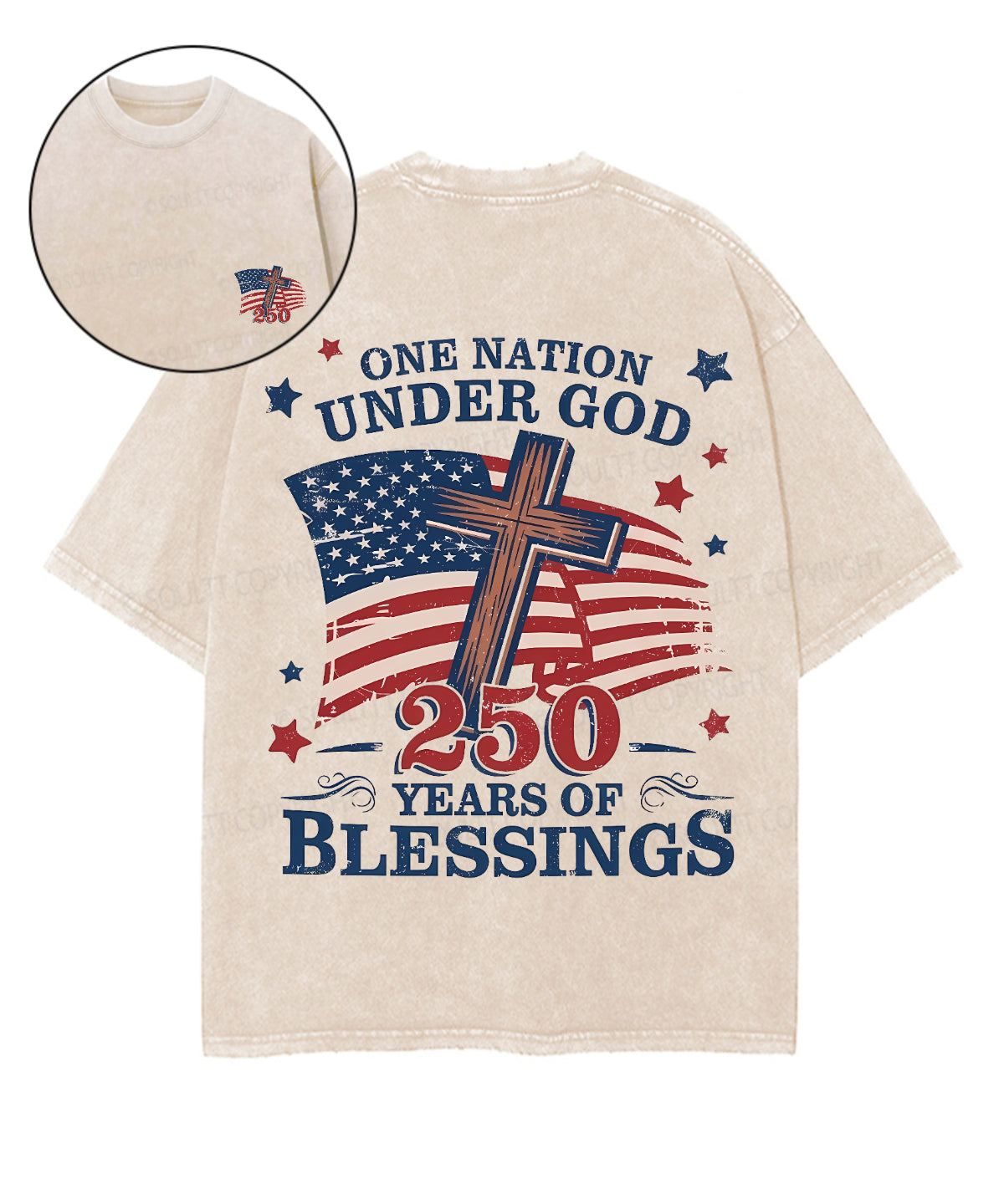 One Nation Under God 250 Years Double Sided Unisex Washed Christian T-shirt