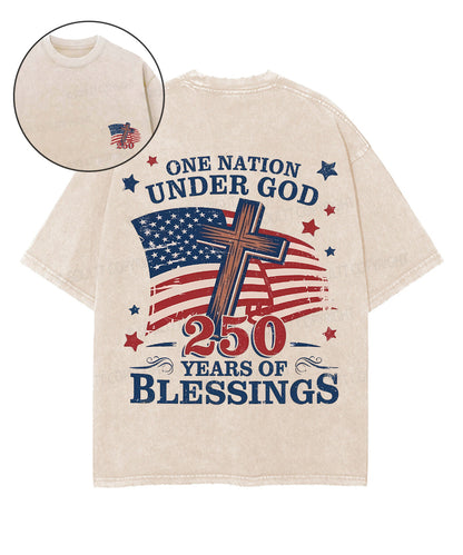 One Nation Under God 250 Years Double Sided Unisex Washed Christian T-shirt