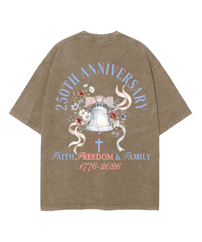 250 Years America Anniversary Double Sided Unisex Washed Christian T-shirt