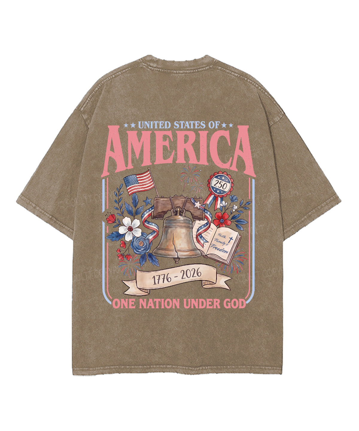 One Nation Under God Double Sided Unisex Washed Christian T-shirt