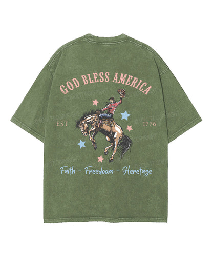 God Bless America Double Sided Unisex Washed Christian T-shirt