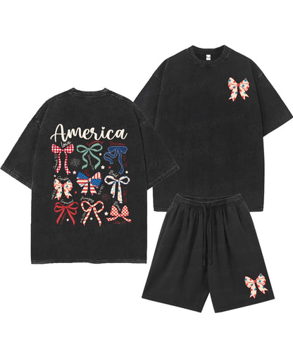 America Double Sided Unisex Christian Washed T-Shirt & Shorts