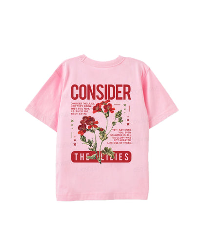 Kids Consider The Lilies Double Sided Cotton Christian T-shirt