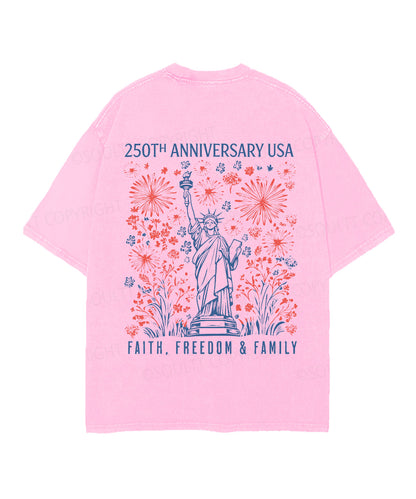 250 Years America Anniversary Double Sided Unisex Christian Washed T-Shirt & Shorts