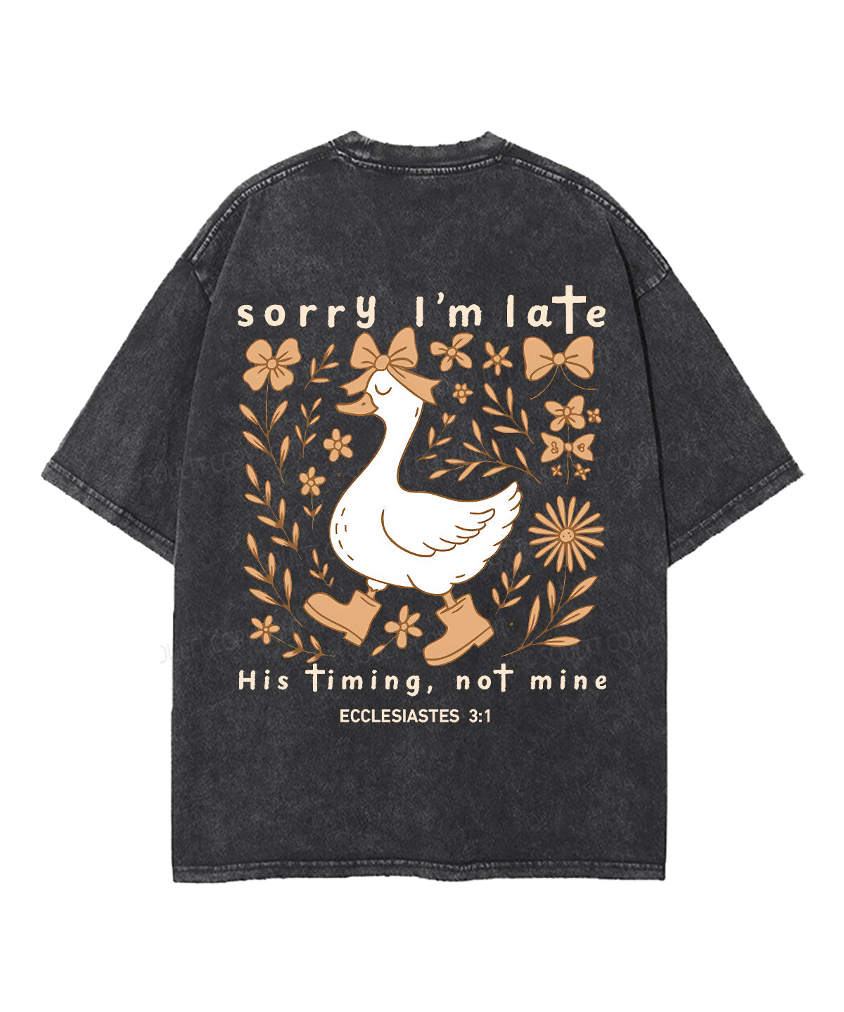 Sorry I’m Late, His Timing Not Mine Double Sided Unisex Washed Christian T-shirt