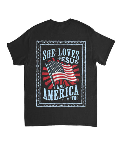 She Loves Jesus And America Too Double Sided Unisex Washed Christian T-shirt
