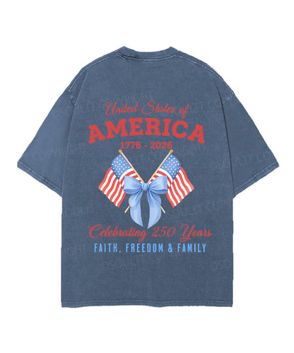 250 Years America Anniversary Double Sided Unisex Christian Washed T-Shirt & Shorts