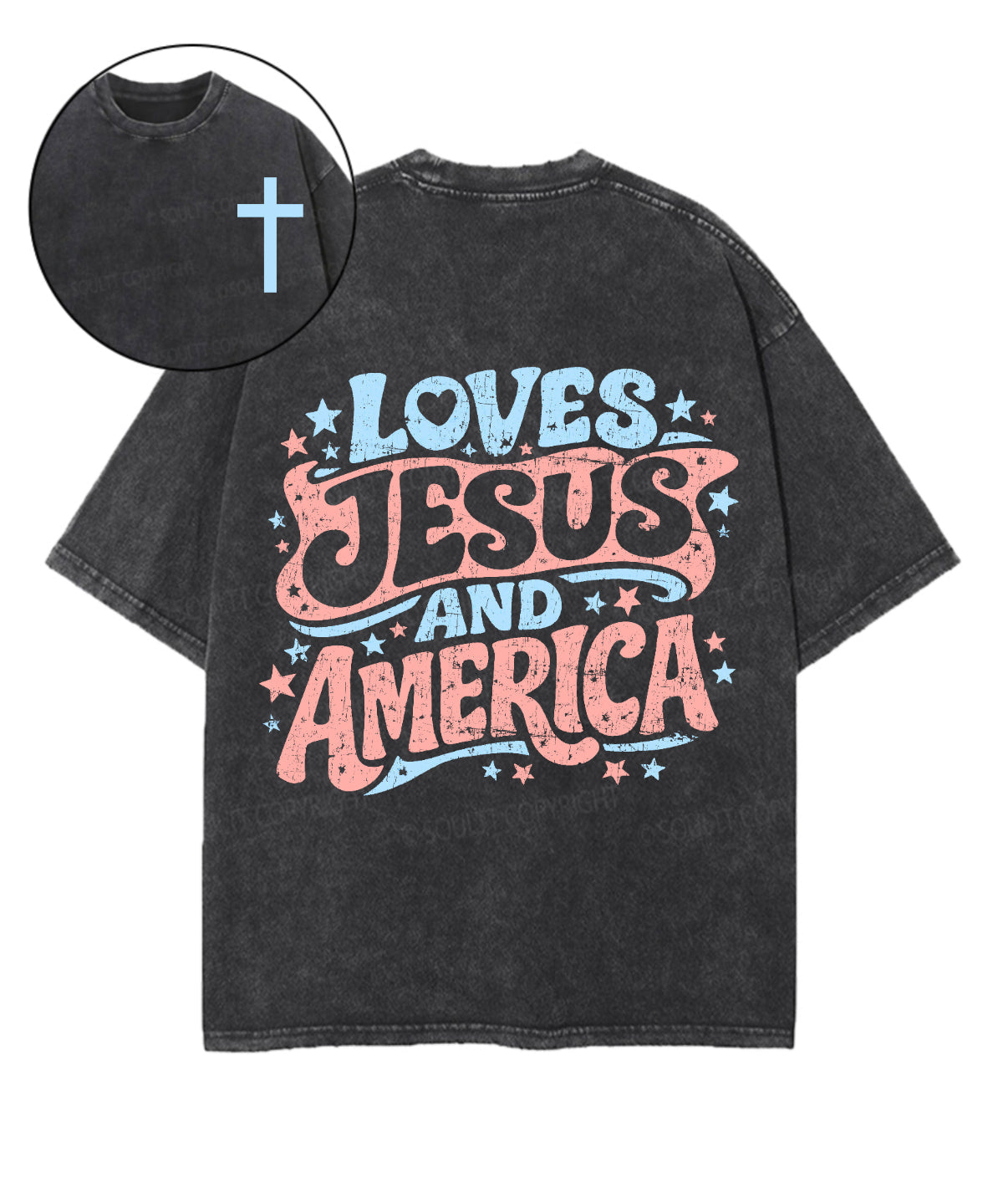 Loves Jesus And America Double Sided Unisex Washed Christian T-shirt