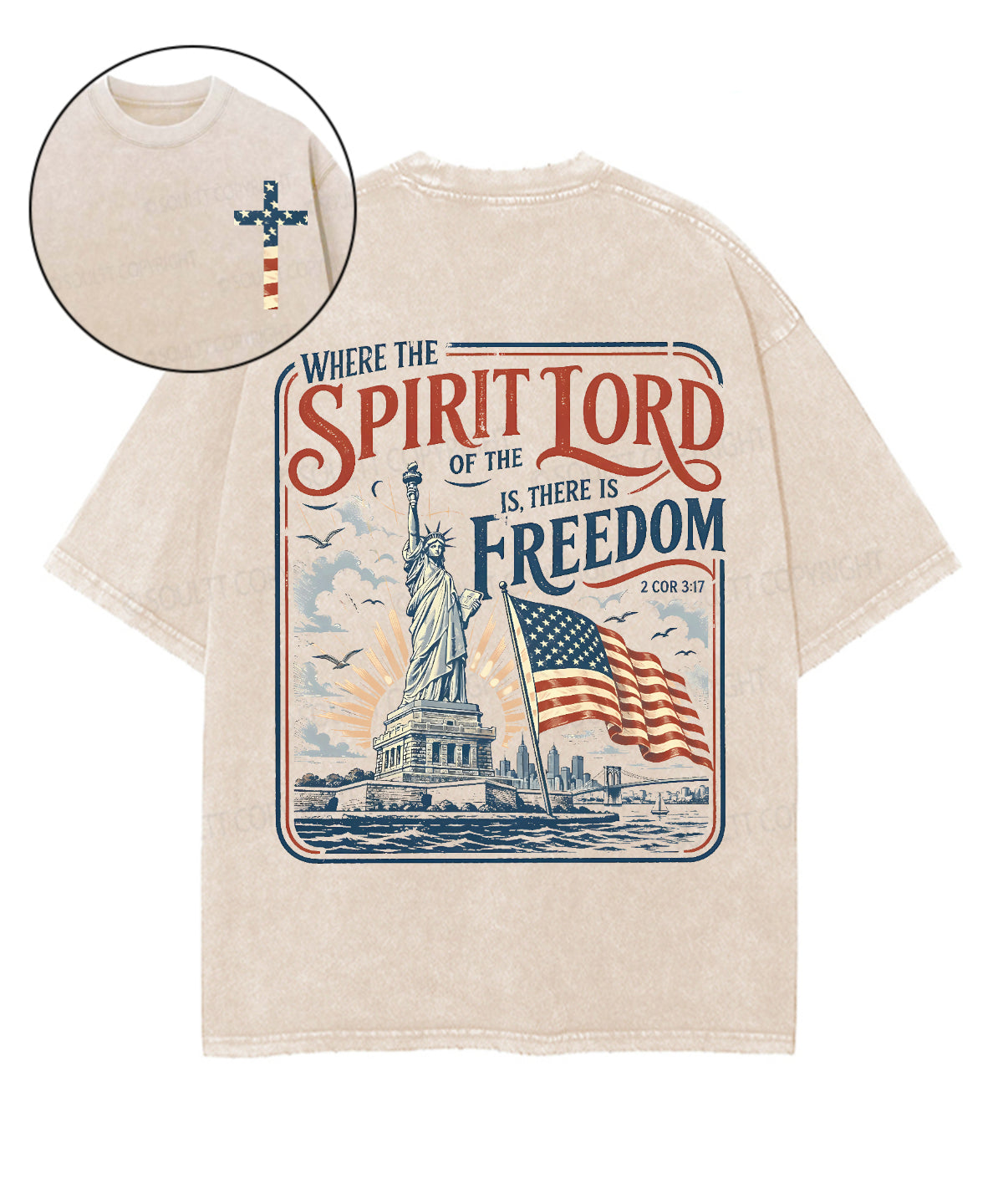 There Is Freedom Double Sided Unisex Washed Christian T-shirt