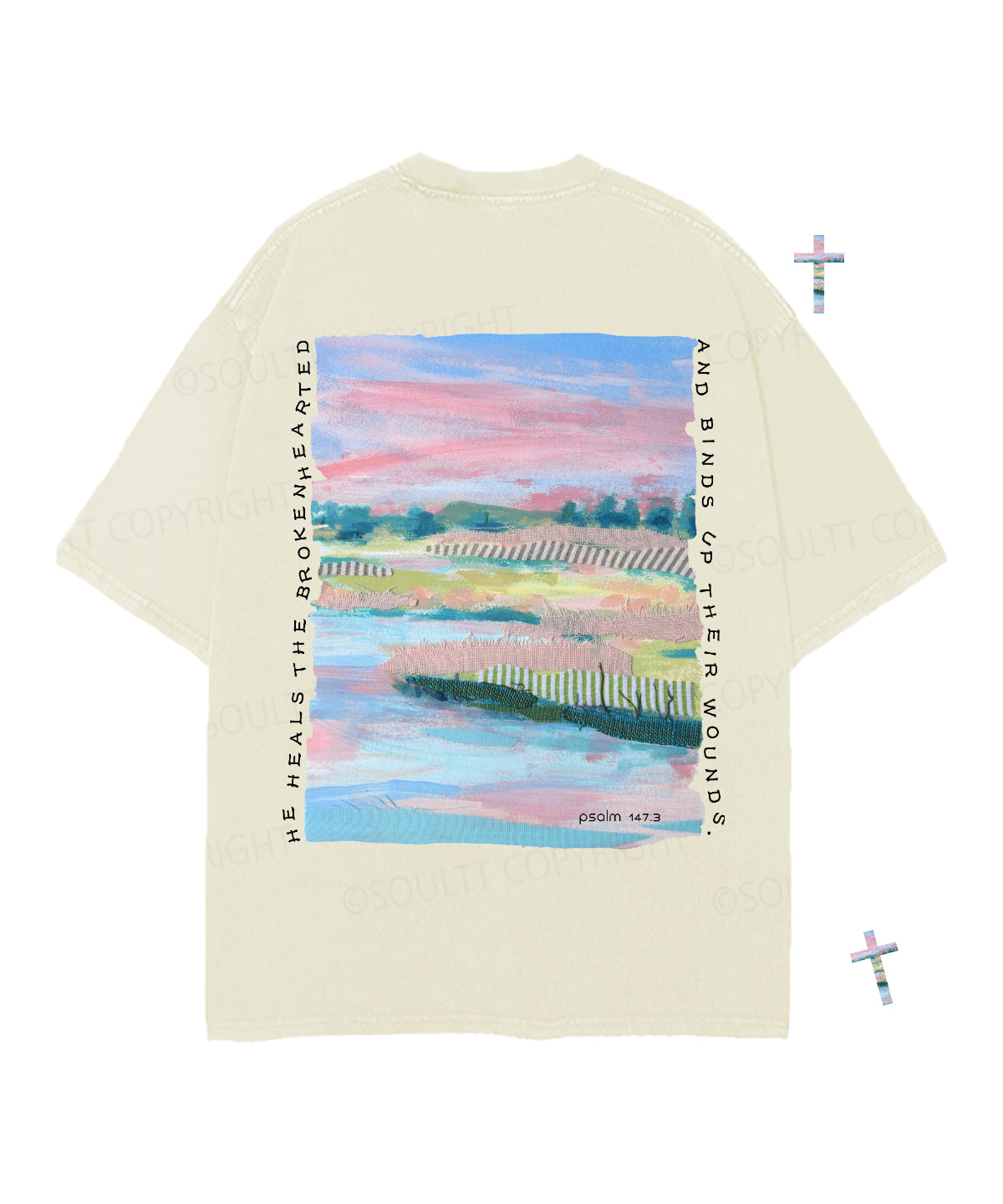 He Heals The Brokenhearted Double Sided Unisex Christian Washed T-Shirt & Shorts