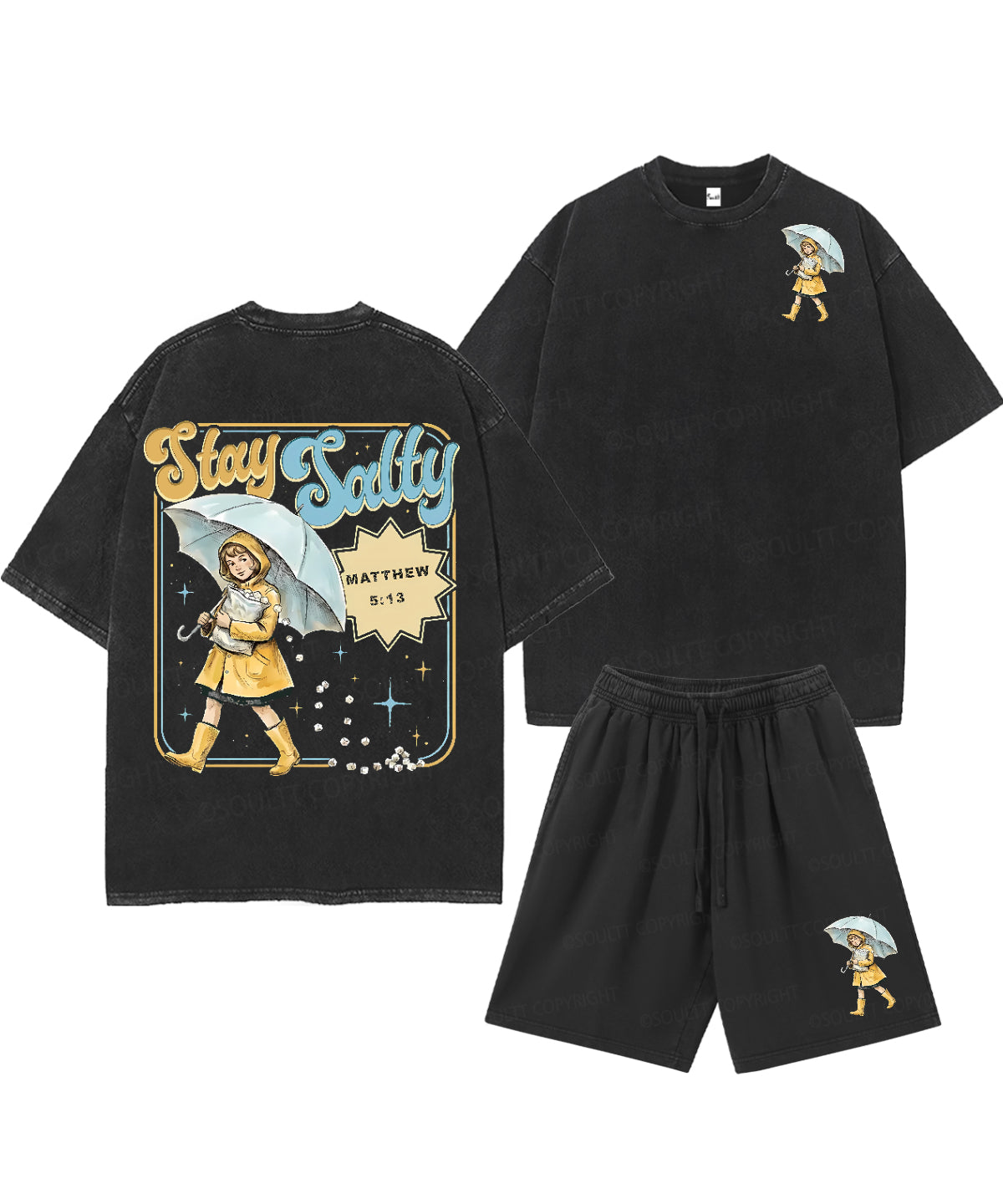 Stay Salty Double Sided Unisex Christian Washed T-Shirt & Shorts