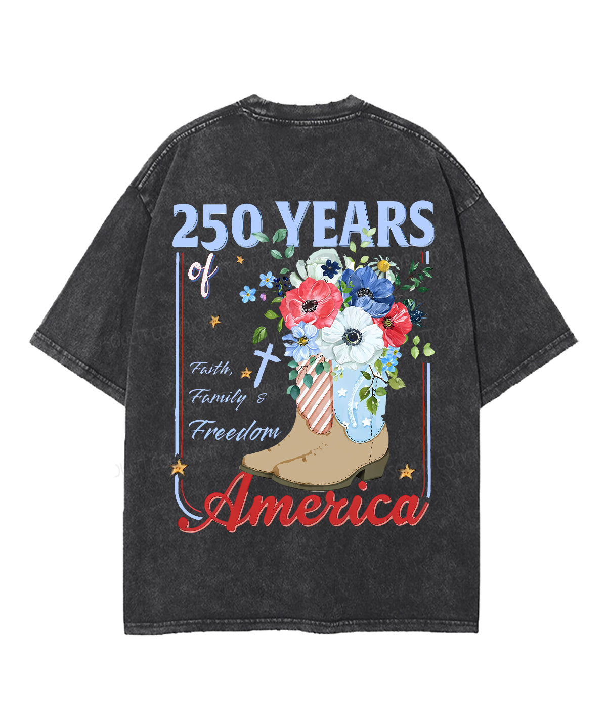 250 Years America Anniversary Double Sided Unisex Washed Christian T-shirt