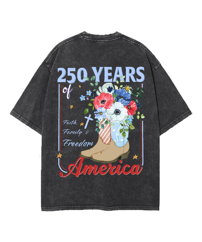250 Years America Anniversary Double Sided Unisex Washed Christian T-shirt