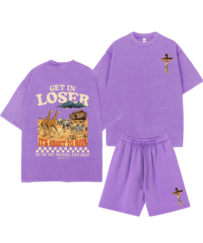 It's About To Rain We're Not Missing This Boat Double Sided Unisex Christian Washed T-Shirt & Shorts