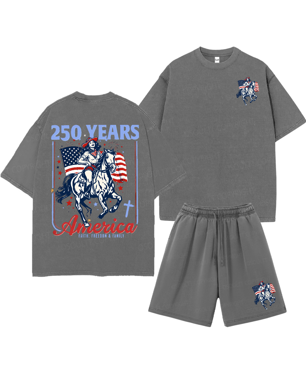 250 Years America Anniversary Double Sided Unisex Christian Washed T-Shirt & Shorts
