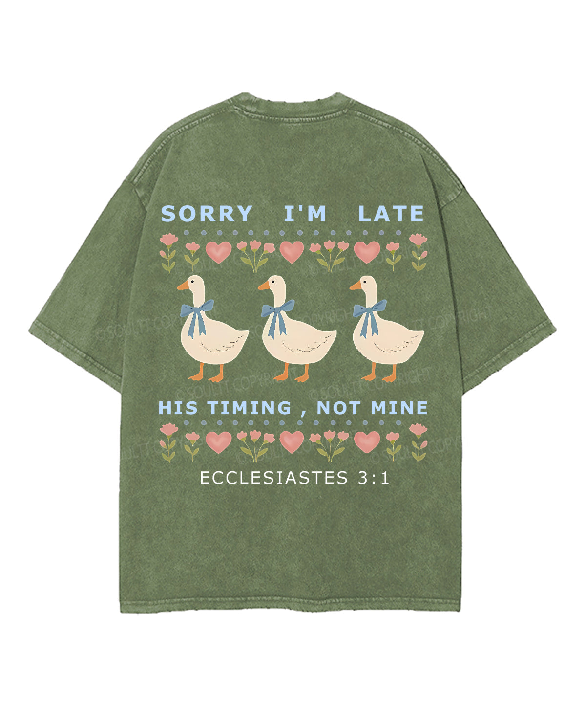 Sorry I’m Late, His Timing Not Mine Double Sided Unisex Washed Christian T-shirt