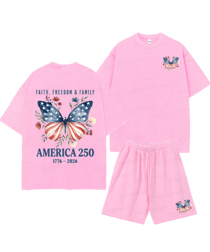 250 Years America Anniversary Double Sided Unisex Christian Washed T-Shirt & Shorts