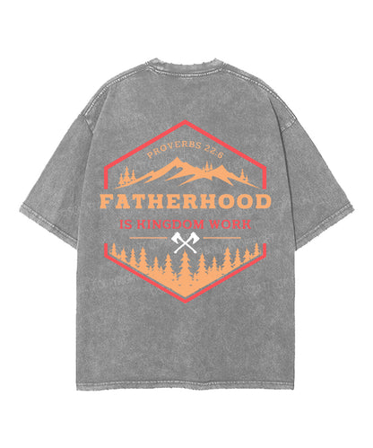 Fatherhood Is Kingdom Work Double Sided Unisex Washed Christian T-shirt