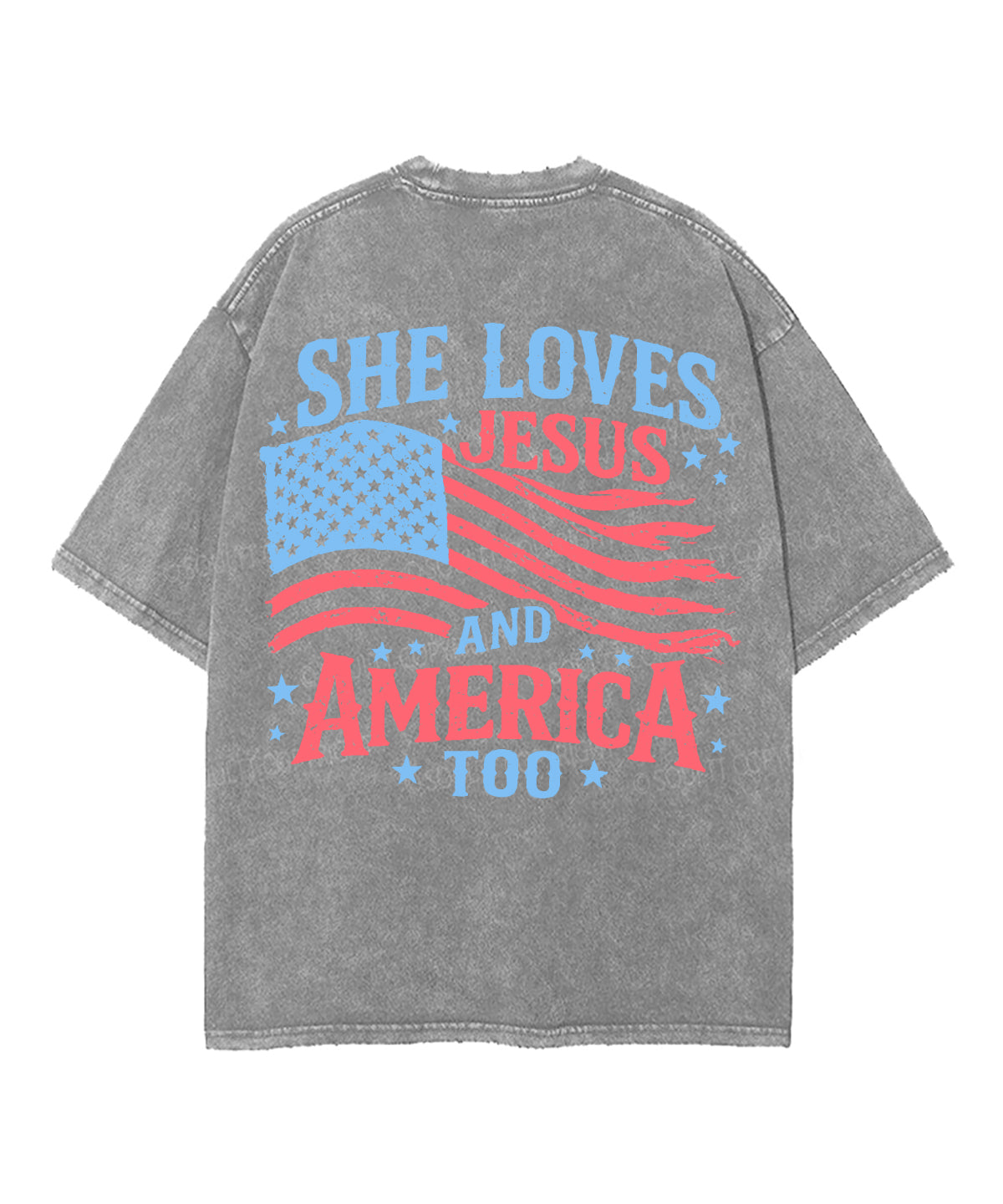 She Loves Jesus And America Double Sided Unisex Washed Christian T-shirt