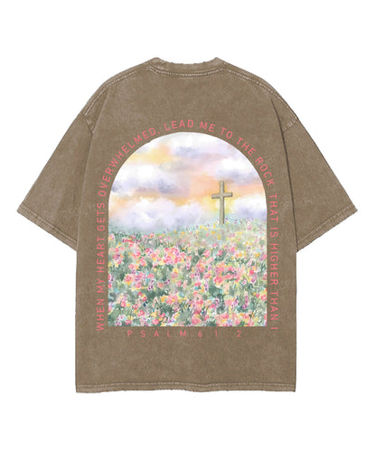 When My Heart Is Faint And Overwhelmed, Lead Me To The Mighty Double Sided Unisex Washed Christian T-shirt