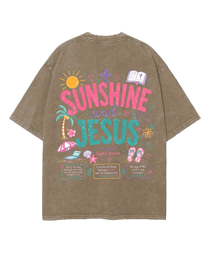 Sunshine And Jesus Double Sided Unisex Washed Christian T-shirt