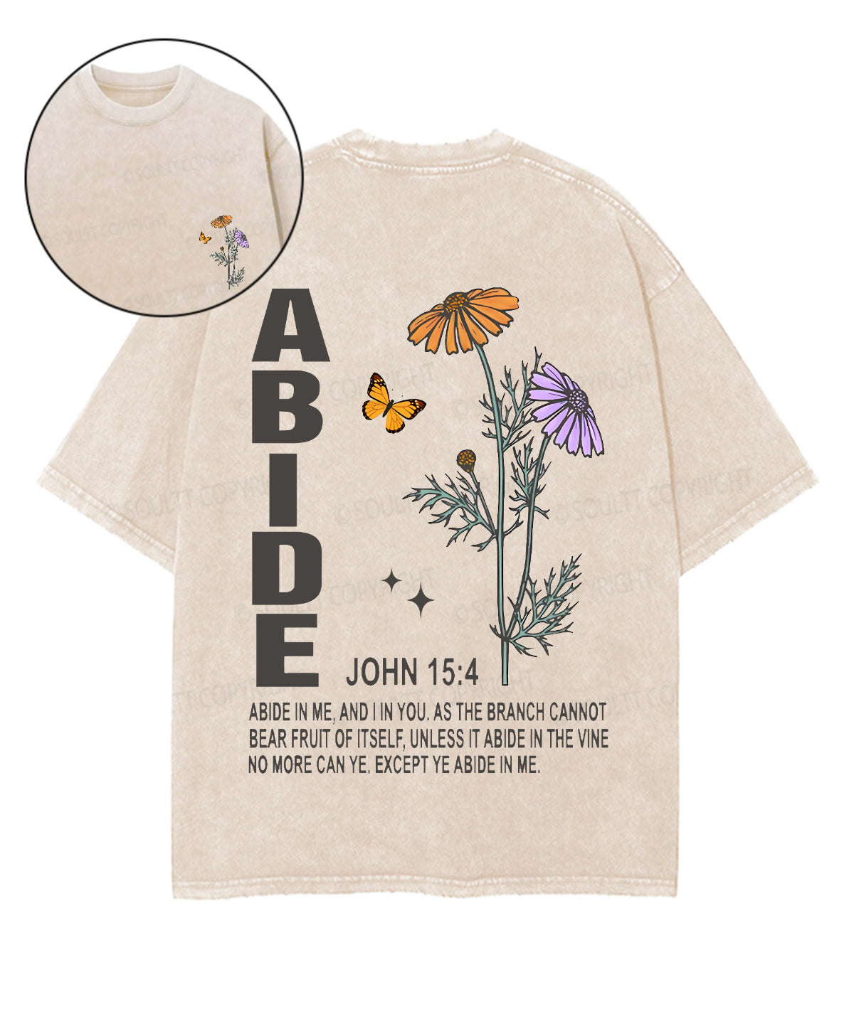 Abide In Me Double Sided Unisex Washed Christian T-shirt