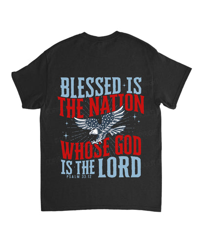 Blessed Is The Nation Whose God Is The Lord Double Sided Unisex Cotton Christian T-Shirt