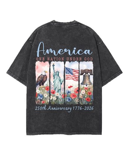 One Nation Under God Double Sided Unisex Washed Christian T-shirt