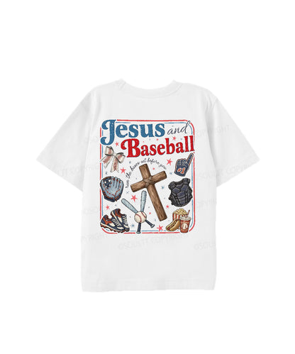 Kids Jesus And Baseball Double Sided Cotton Christian T-shirt