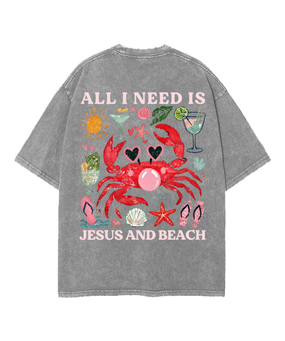 All I Need Is Jesus And Beach Double Sided Unisex Washed Christian T-shirt