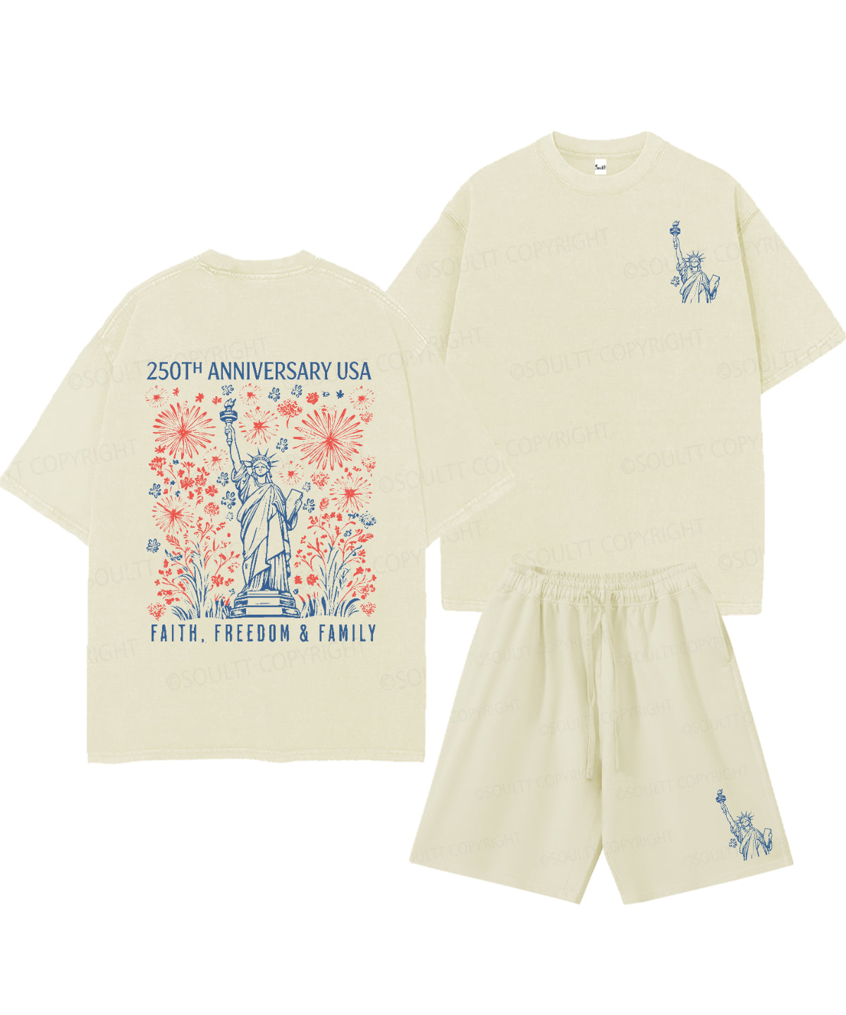 250 Years America Anniversary Double Sided Unisex Christian Washed T-Shirt & Shorts