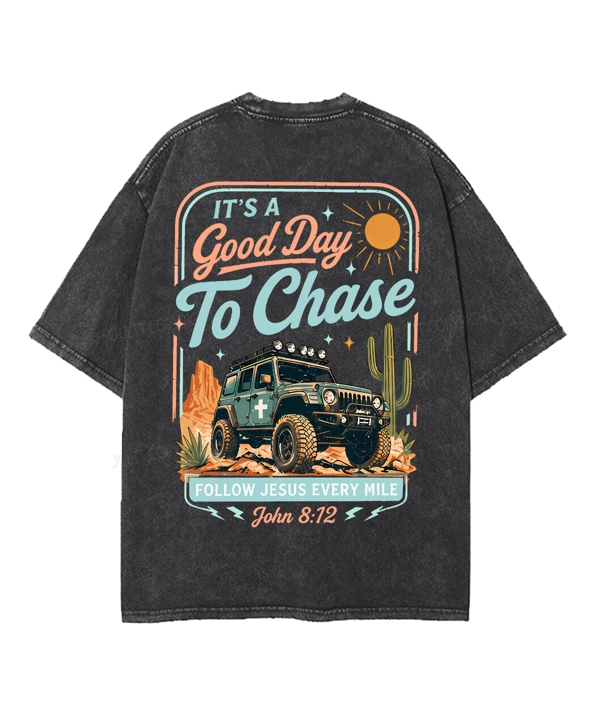 Follow Jesus Every Mile Double Sided Unisex Washed Christian T-shirt